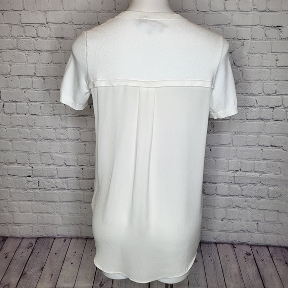 Theory White Short Sleeve Sweater Mixed Materials with Silk Back - Size L - Picture 2 of 9